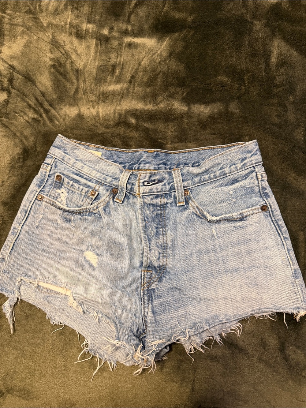 Levi's Light Blue Distressed High-Rise Denim Shorts